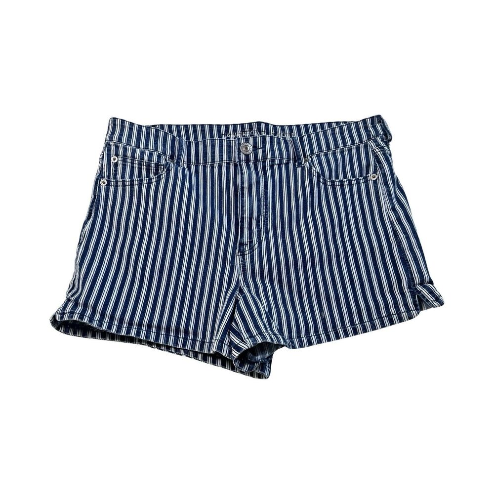 American Eagle Hi-Rise Shortie Woman’s 16 Blue White Striped‎ Denim Shorts